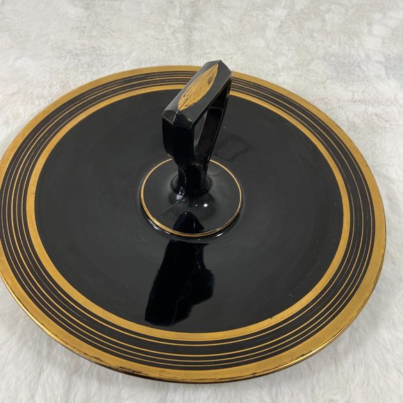 Antique Art Deco Center Handle Server Plate Black Depression Glass TidBit Platte - Picture 2 of 10